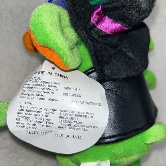 Kellytoy rat w/leather vest vintage halloween green purple orange paper tag 7" - Picture 11 of 13